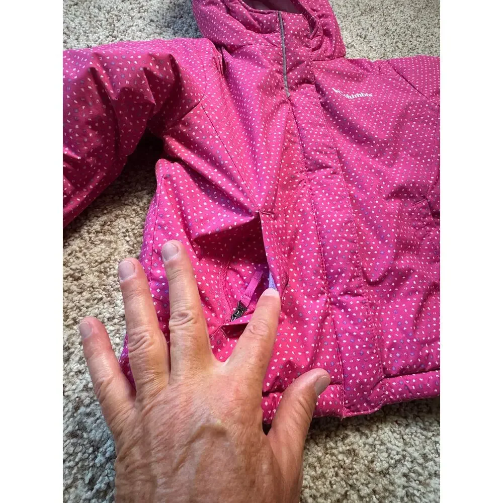 Columbia girls kids insulated winter jacket/coat, size 4T, Hot Pink polka dots